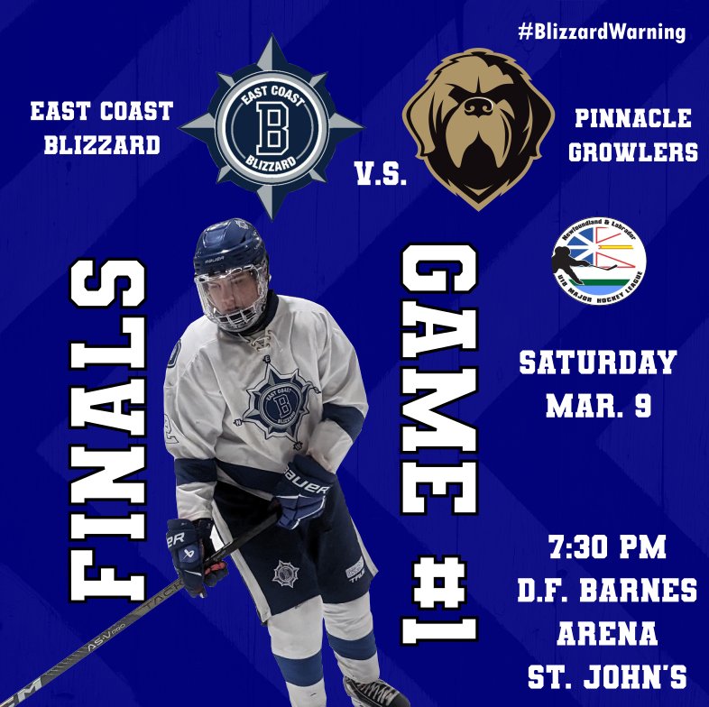 EC_Blizzard's tweet photo. It's official - The Finals start Tonight!
After a delay for the storm, the Blizzard and Growlers face off tonight at DF Barnes Arena. Game #1 of the Provincial Finals. Puck drops at 7:30pm. #BlizzardWarning 
Live stream available (purchase required) at https://t.co/8q9h0GbaKD https://t.co/NODGNkDhjA