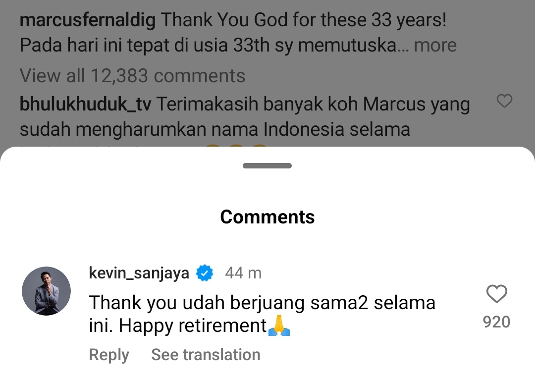 Akhirnya sang partner dari Pasangan Julukan Minions ngucapin ke Koh Sinyo #HappyRetirement #ThankyouMarcusFernaldiGideon