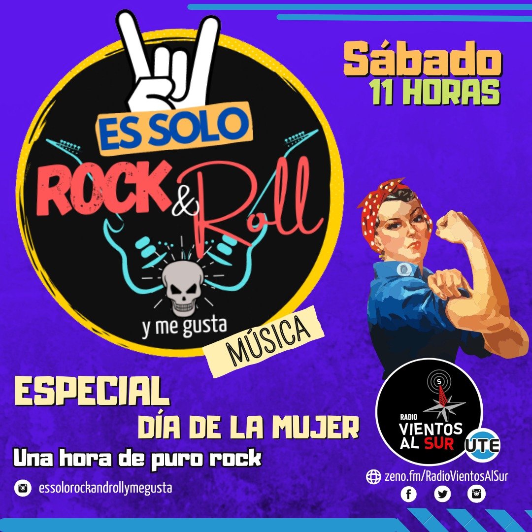 Este sábado vuelve el especial de @Escandalosa. Programa dedicado al día internacional de la mujer. Solo acá en @Radio vientos al sur donde el # Rock también educa.   #Sabados a las  11 hs. Por zeno.fm/radio/RadioVie…. #radio #Musica  # Rock nacional e internacional.