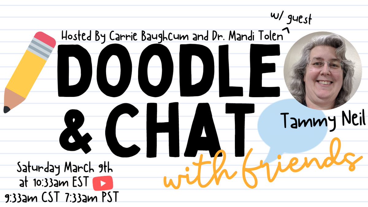 Set all your reminders⏰ and get your pens🖊️ and paper📓 ready because THIS MORNING at 9:33-ish amCST we are doodling✏️ and chatting💬 LIVE with Tammy Neil on Doodle and Chat✏️ 💬 with Friends Join us LIVE: youtube.com/live/pi-EI6nM_… #DoodleAndChat