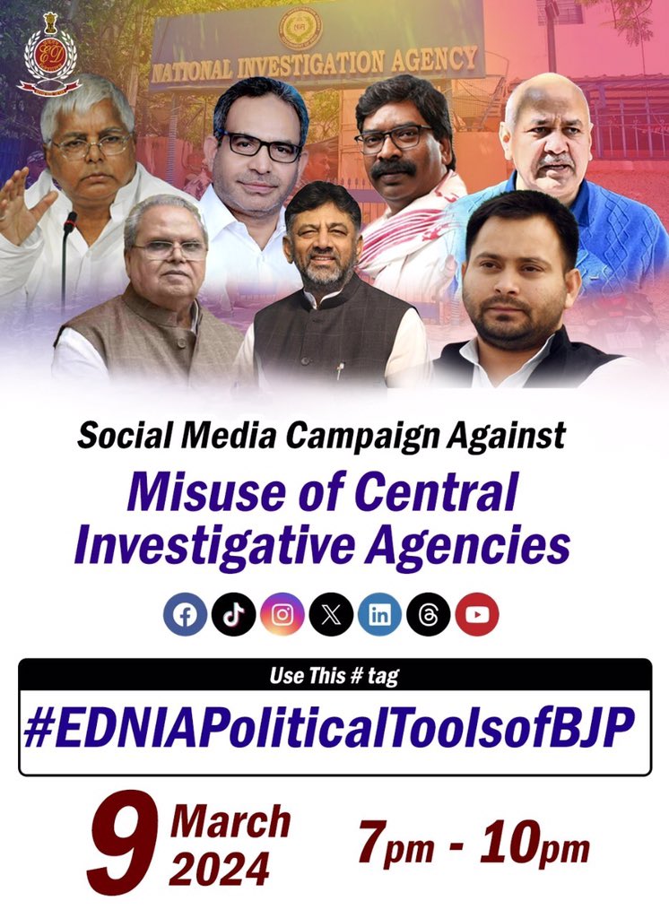 sinankumbala01's tweet photo. Opposition parties are being suppressed by threats in the name of Ed, NIA, CBI, IT. This is dangerous for the democracy of this country.

#EDNIAPoliticalToolsofBJP
 #EDNIAPoliticalToolsofBJP https://t.co/19xcNmA9Xs