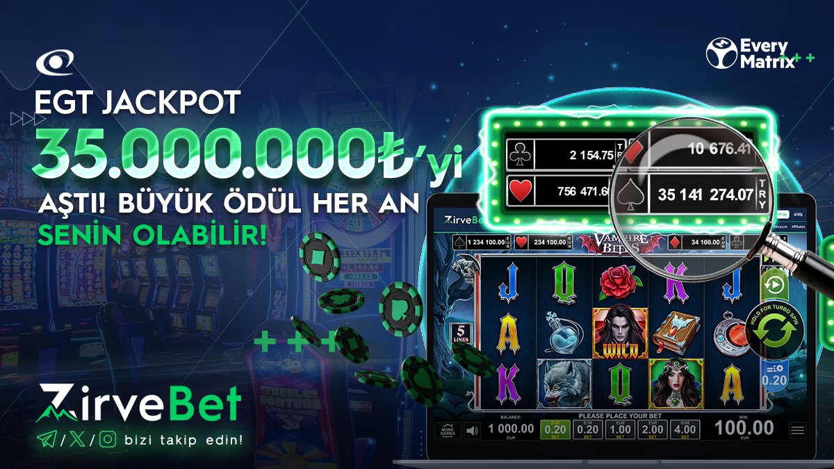 ZirveBet's tweet photo. JACKPOT🎰  YENİ REKORA
🏃 DOĞRU KOŞUYOR

🧨 35.000.000₺ 🧨

♠️  Maça Jackpot Size de Düşebilir

🕹 EGT - Amusnet Lobby (https://t.co/QjO6Lbd6OZ) https://t.co/0SQgja2zZt
