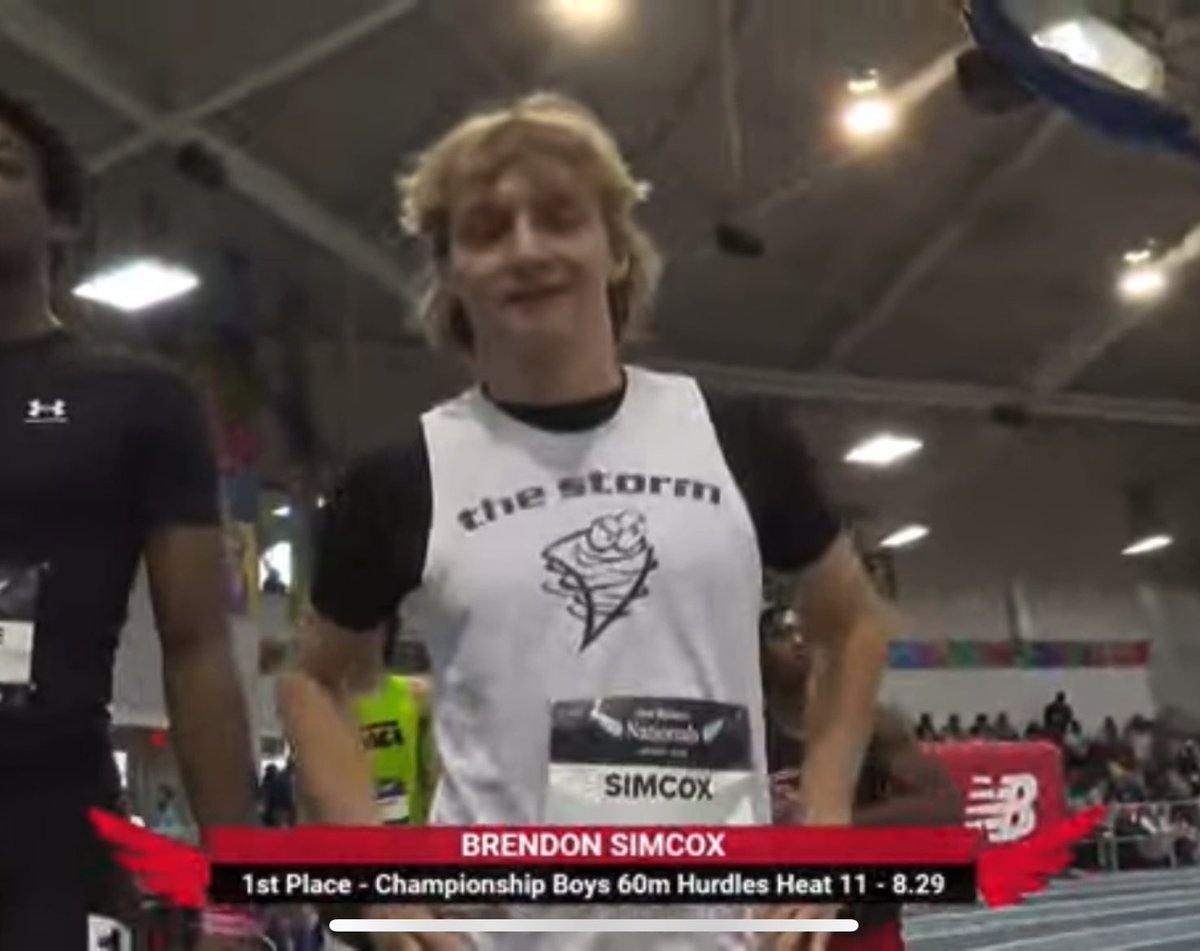 Brendon Simcox lowers his own 🚨SCHOOL RECORD🚨 in the 60 m hurdles going 8.29 seconds at New Balance in Boston!