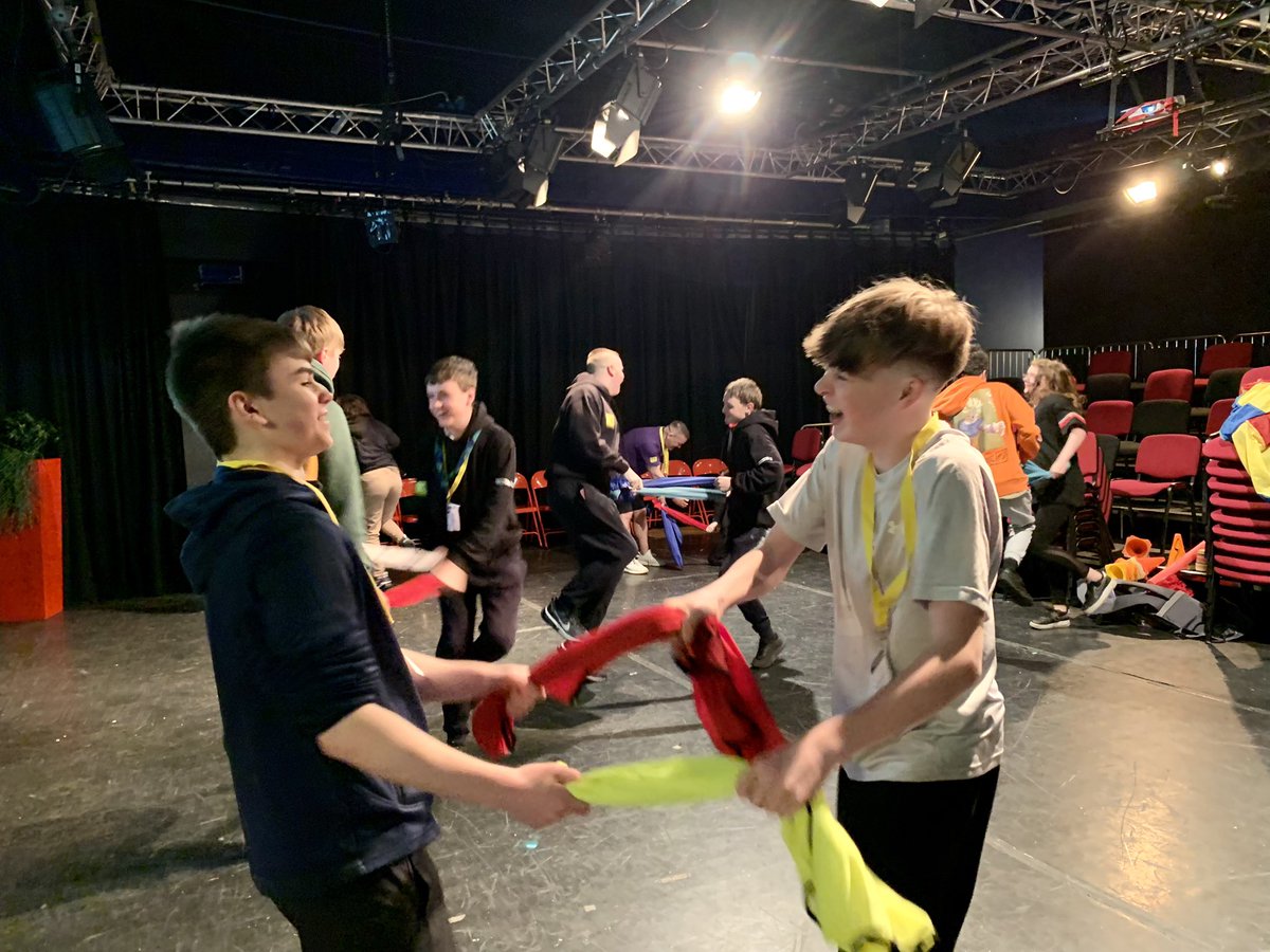 YouthScotland's tweet photo. Want to level up your teamwork skills? 🤝

Take it from the #reach2024 delegates—nothing builds trust faster than scarf skipping, mummy making &amp; skittle straws!

We’re back for another round of workshops and it’s been a blast tackling so many co-operative challenges 😄👍 https://t.co/N3fCJMk5IL