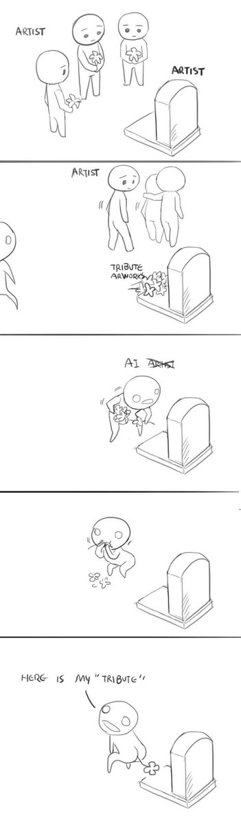 Dormin_DIM's tweet image. pretty sure any artist would be disgusted by any ai generated tribute and rotating in their grave... it s as bad as shitting on a grave to us. You don t pay tribute to get attention nor feel good about yourself, you do it to pay respect!!