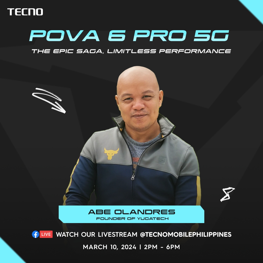 Don't miss the chance to hear Mr. Abe Olandres from YugaTech as he shares his unboxing experience and thoughts on the new #POVA6Pro5G tomorrow at SM North Edsa! 

See you there for an exclusive preview!

#TECNOPOVA6Pro5G #TECNOPOVA6Series #LimitlessPerformance #TECNOPhilippines