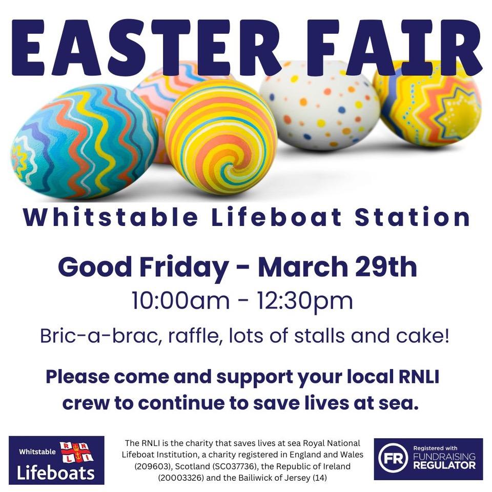 The weather is feeling just a little like spring which means that Whitstable RNLI Easter Fair isn't too far away! Add March 29th to your diaries and join us at the station between 10.00 and 12.30.