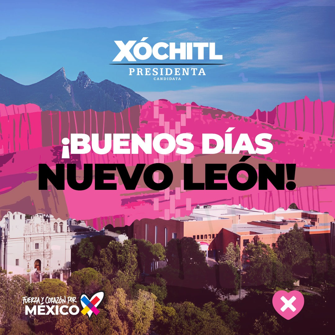 XochitlGalvez's tweet photo. Los saludo desde la Sultana del Norte. 🤞🏼

Vamos con todo la fuerza y todo el corazón por un #MxSinMiedo. https://t.co/y8hzeSh2Y9