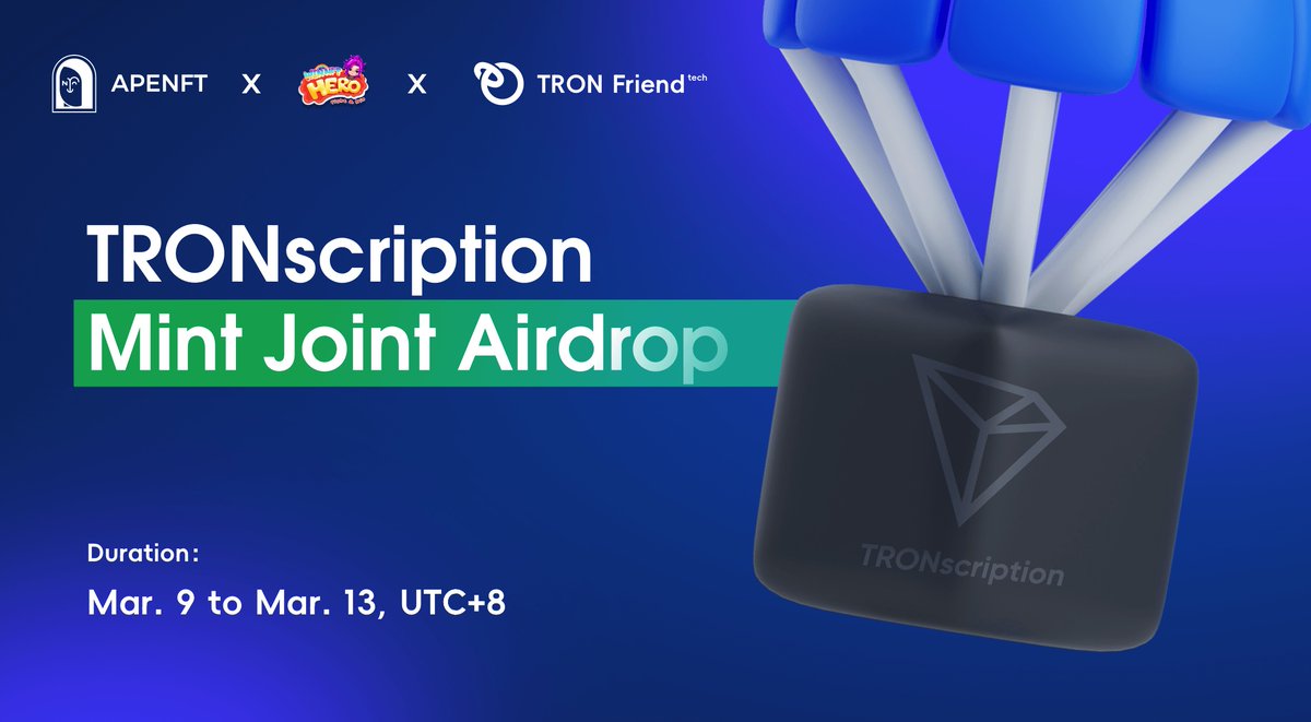 winnfthero's tweet photo. In appreciation of your continued growth and support of the @trondao ecosystem, @winnfthero in collaboration with @apenftorg and @TRON_Friend, has prepared nfts mint Airdrops for you!😍

😊👉Click here to join: 🙌✨https://t.co/uM4gzN417s

😆Including $NFT token, #Whitelist, #NFT 😁

Check details at:
https://t.co/kut9nMdjHO

#AirdropCrypto #airdrop #CryptoAirdrop #BlockchainRevolution #Inscription #Inscriptions #TRONICS $NFT