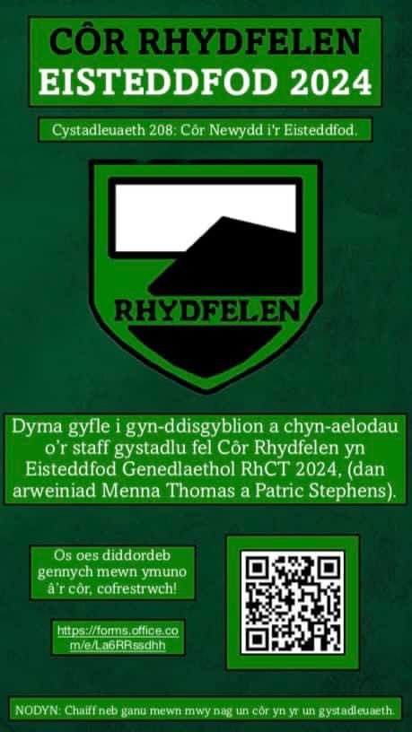 Côr Rhydfelen ar gyfer Eisteddfod Genedlaethol RCT
