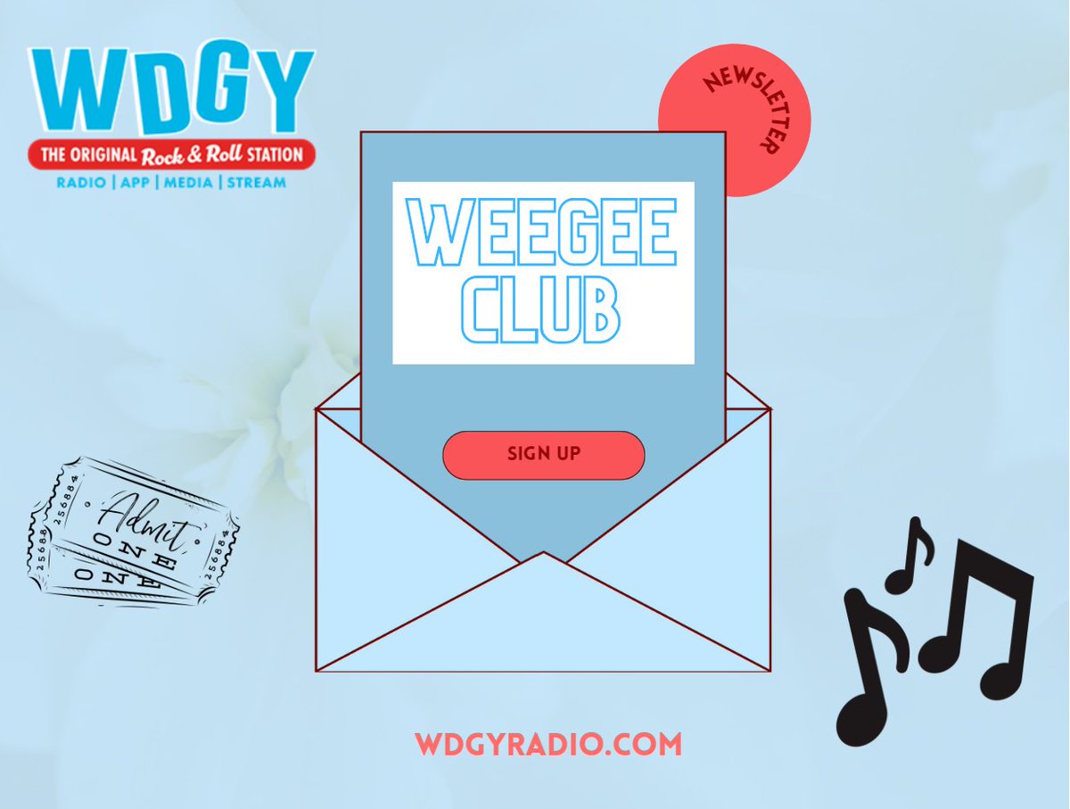 Sign up for our WeeGee Club Newsletter and get all the concert ticket giveaway news and other special WDGY promotions happening around the Twin Cities! 
🧑‍🎤🎶🎸

Click here to sign up today 👉 wdgyradio.com/weegee-club/