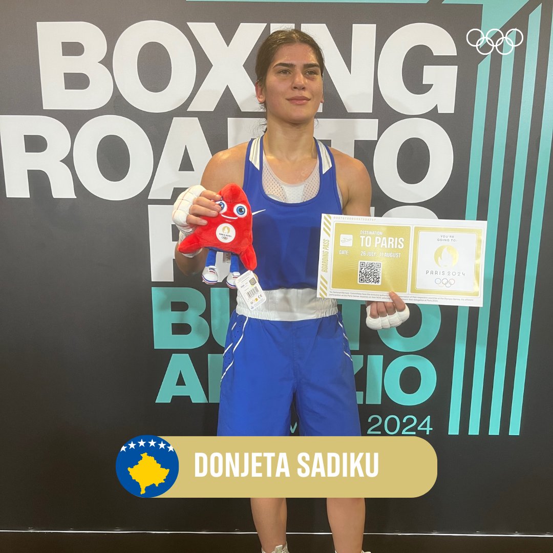 <a href="/TeamNLtweets/">TeamNL🇳🇱</a> After participating at Tokyo 2020, Kosovo's Donjeta Sadiku becomes the first Kosovo boxer to earn a quota for 2 Olympics!

#RoadToParis2024 | #OlympicQualifiers |
<a href="/NOCKOSOVO/">NOC KOSOVO 🥇🥇🥇🥈🥉</a>

🧵 (3/4)