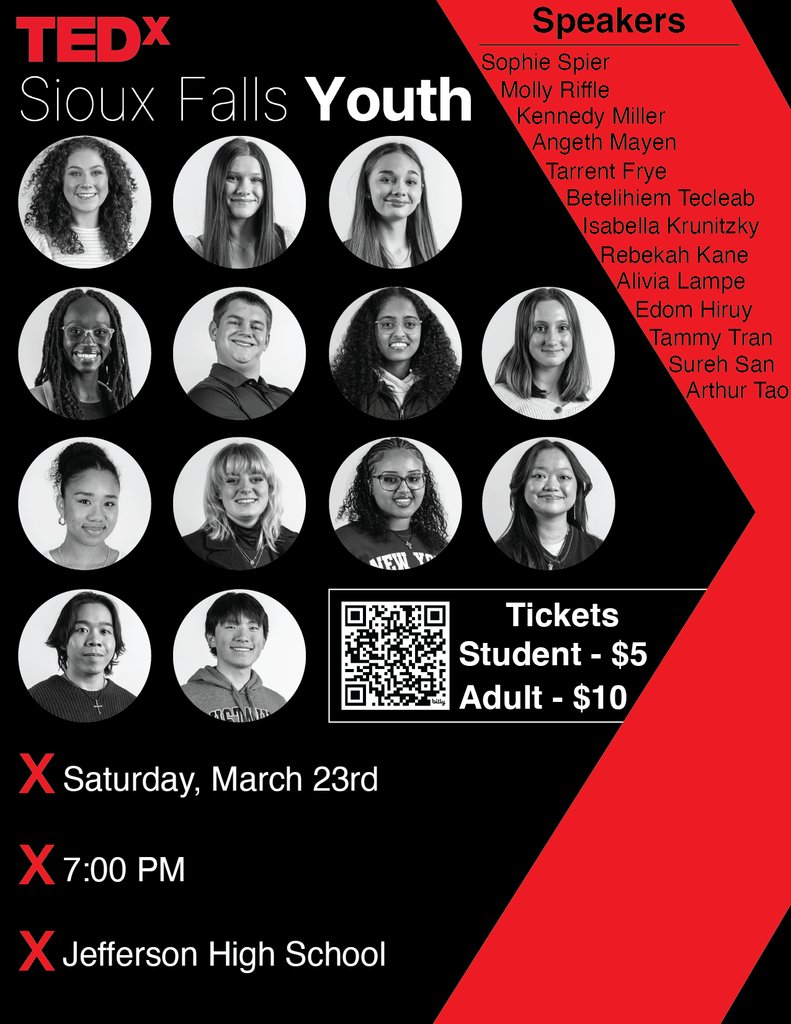 We are officially TWO WEEKS away from the 2nd annual TEDx Youth Sioux Falls Event! The lineup is set, and students are diligently practicing to deliver their "ideas worth spreading." Get your tickets here! sf.k12.sd.us/page/tedx-youth