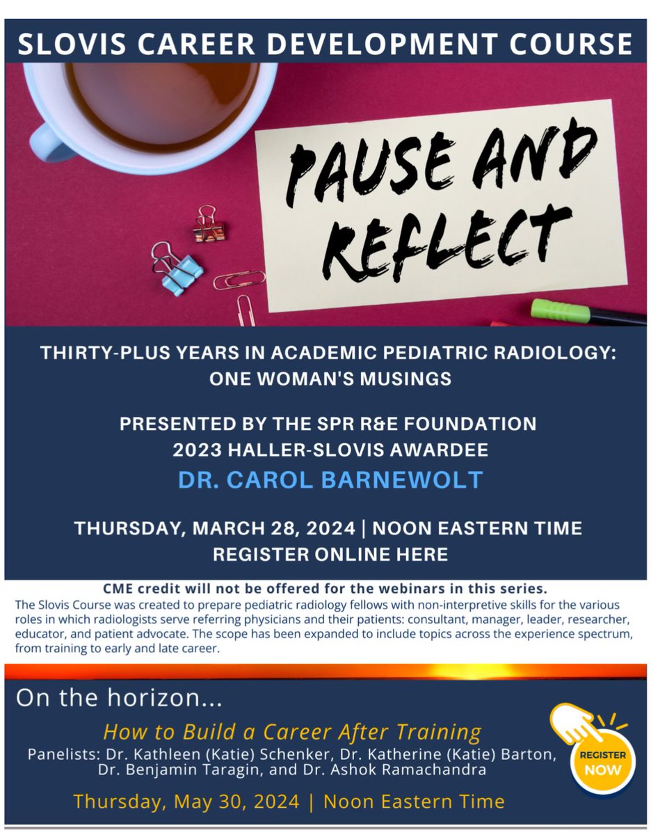 Our ultrasound guru, Carol Barnewolt will be sharing her experience as an academic pediatric radiologist at the @SocPedRad Career Development Course on March 28th 2024 at noon (EST). #pediatricradiology #pedrad Register here: zoom.us/meeting/regist…