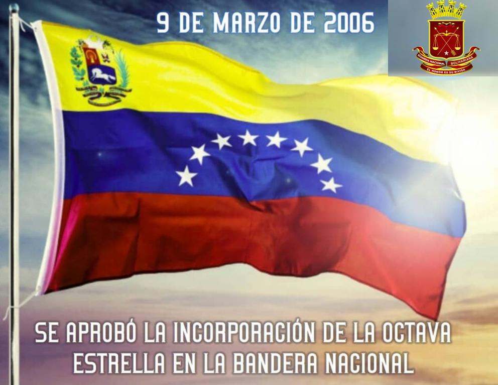 ciber_defenGNB's tweet photo. #09Mar de 2006, el Poder Legislativo venezolano, por iniciativa del Comandante Hugo Chávez Frías, aprobó la inclusión de una octava estrella en la Bandera de Venezuela. https://t.co/fY924hlj7o
