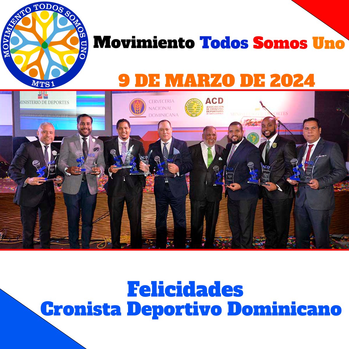 MovimientoTSU's tweet photo. Felicidades a Todos los Cronistas deportivos de la Provincia de Republica Dominicana. @luisabinader @PRM_Oficial @raquelarbaje  @PeriodicoHoy  @ListinDiario @DiarioLibre @telesistema11rd @MovimientoTSU #Luis2024 #luis24 #MTSU #MTS1 https://t.co/OVhe9kyS3X