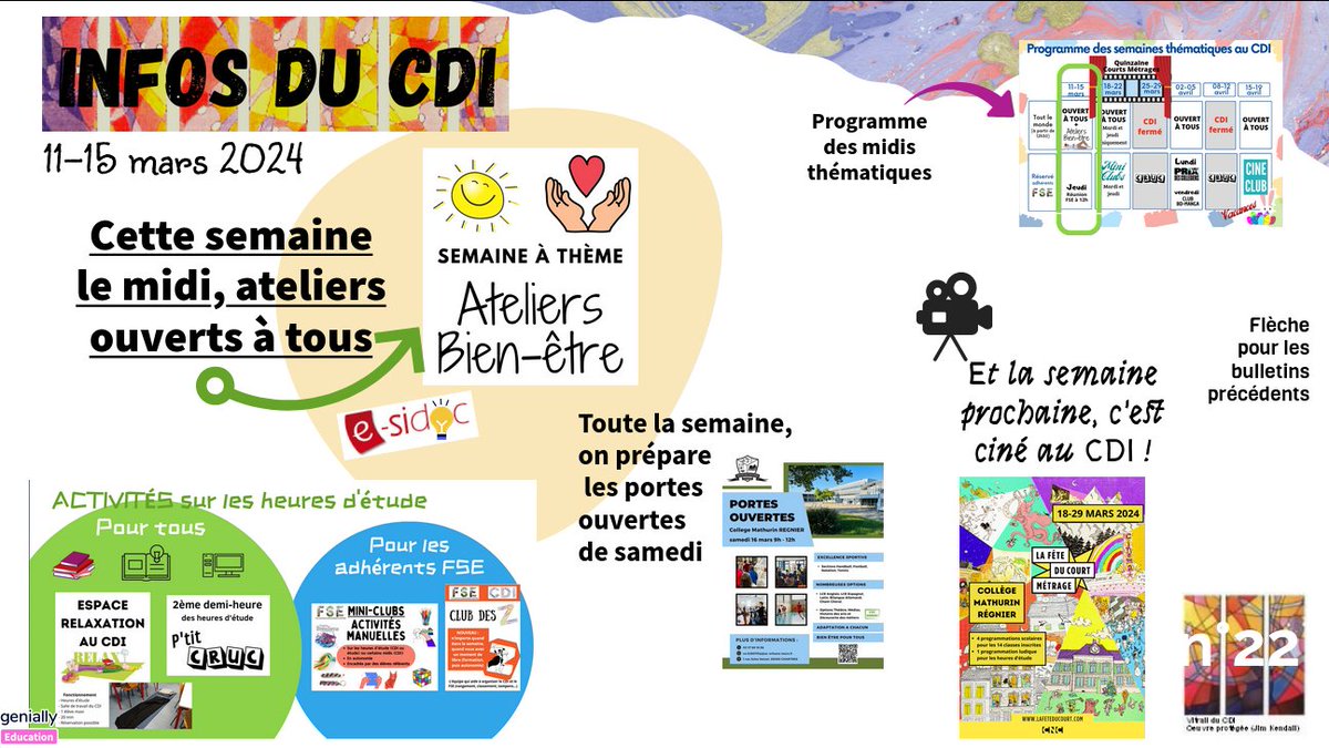 J'espère que vous avez passé de bonnes vacances !
On reprend avec notre traditionnelle semaine Bien-être, avec des ateliers Relaxation pour rester dans l'"énergie" des vacances🧘
Planning complet des semaines à venir à consulter sur Esidoc
…ge-mathurinregnier-chartres.esidoc.fr