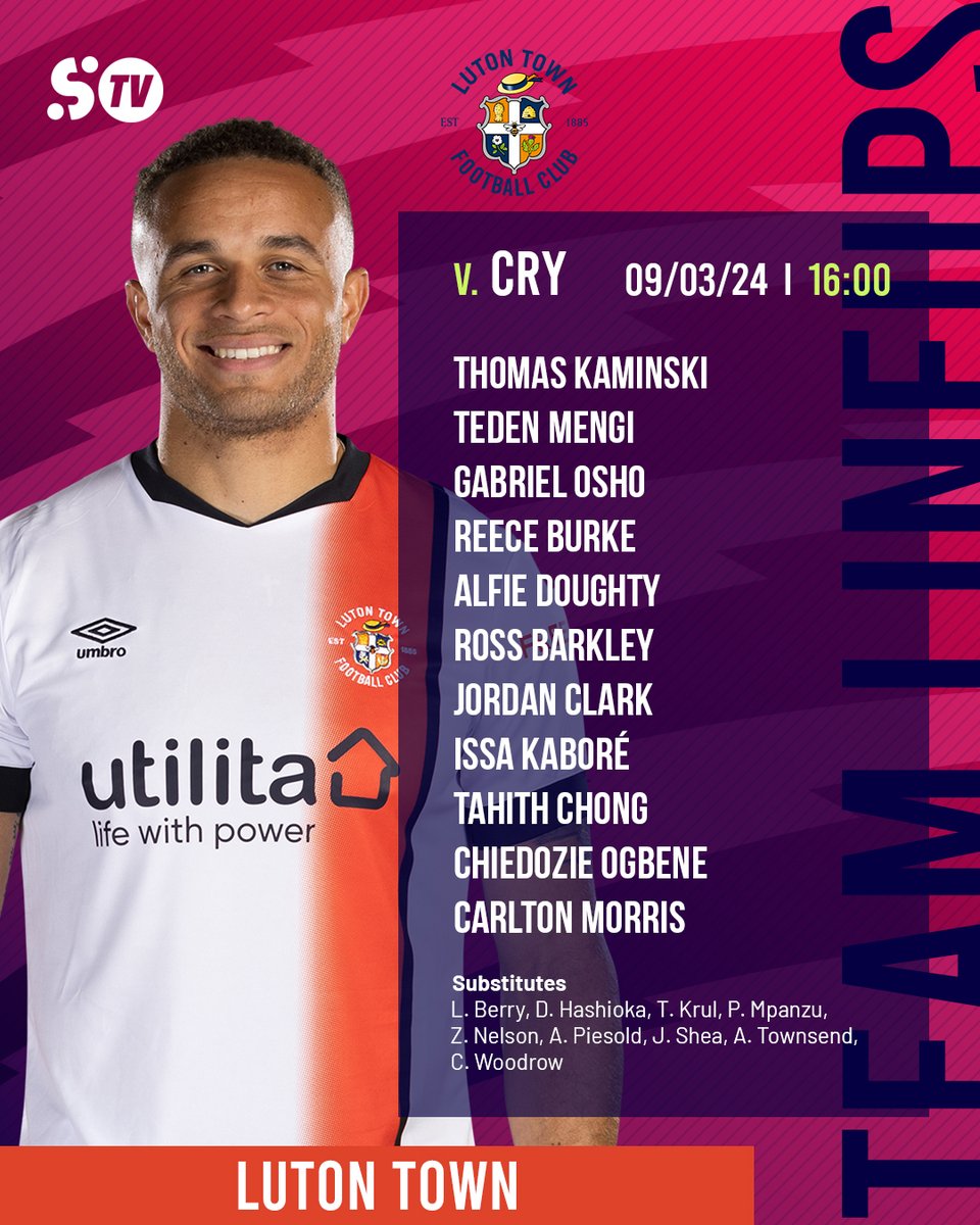 SportyTV's tweet photo. 📺 Here we go! 
Are you tuned in to SportyTV? 

Crystal Palace vs. Luton Town is about to kick off, and here are the starting lineups for both teams! 

⚽ Share your comments and let us know where you're watching from. 

Let's build the bond! 

#CryLut #EPLtoday #SportyTVEPL 🌍 https://t.co/N0h9Rri27q