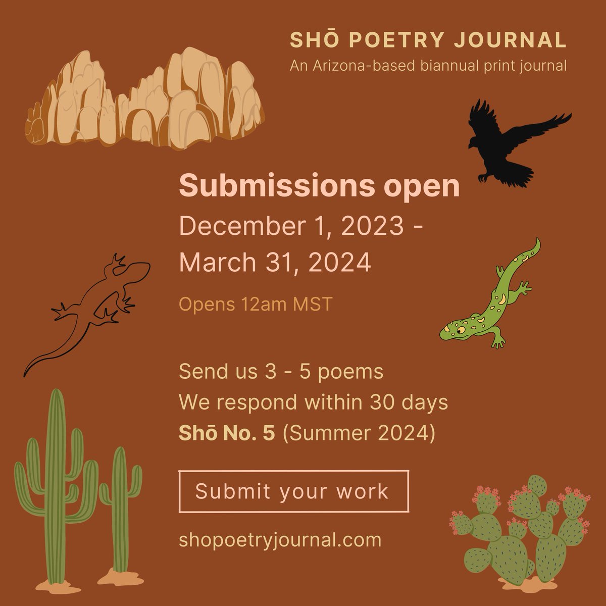 sho_journal's tweet photo. If you’re sending out work this weekend, please keep us in mind. 

Submissions for Shō No. 5 are open for three more weeks.

Response time is 30 days or less. https://t.co/JNjouomcek