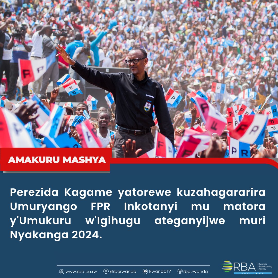 🚨AMAKURU MASHYA🚨 Perezida Paul Kagame yatorewe kuzahagararira Umuryango FPR Inkotanyi mu matora y'Umukuru w'Igihugu ateganyijwe muri Nyakanga 2024. #RBAAmakuru