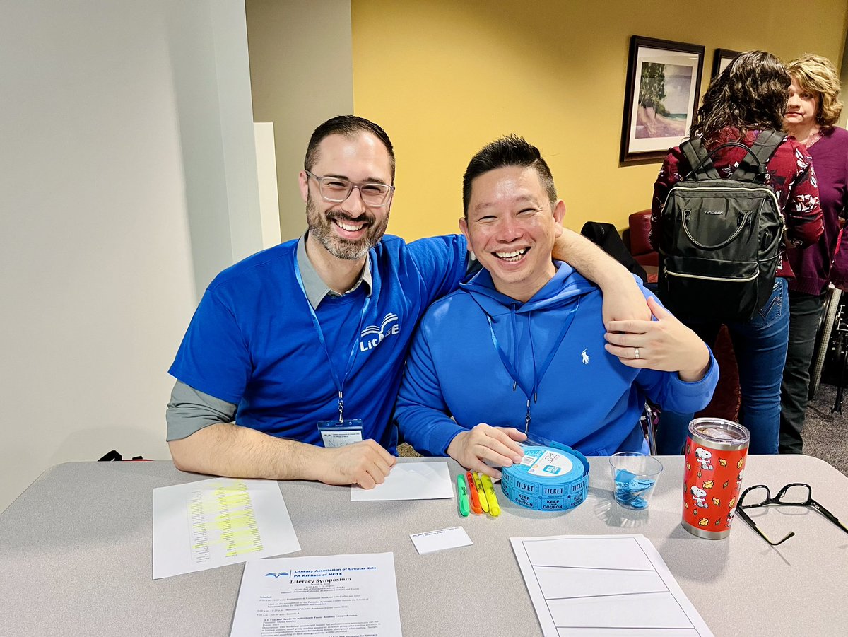 LiteracyAGE's tweet photo. Our President (@NAEmmanuele) and Vice President (@Phamtatorship) check our attendees into our Saturday #LitAGE24 literacy symposium! #LitAGE https://t.co/CsPrqnmsYw