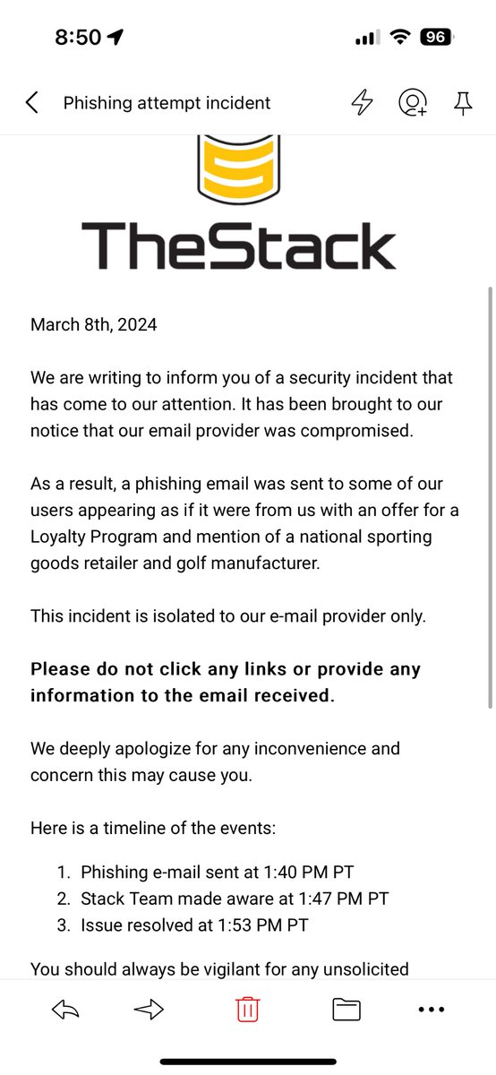 studer78's tweet photo. Glad @thestacksystem waited 5 hours to send an email and never responded to this even though they knew for 2 hours already. Good job team, can’t wait to see what info was stolen from me will be used for. https://t.co/9SN34rsfew