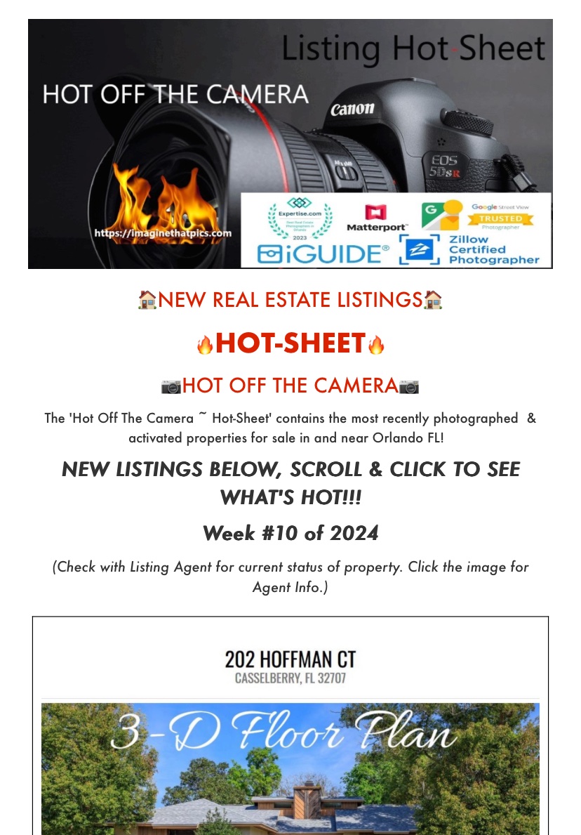 imaginthatmedia's tweet photo. Click to see New Listings this week10 of 2024 #HotSheet #HomesForSale 🏠🏠🏠#PropertyForSale #RealEstate #NewListings 📸📸📸 #HotOffTheCamera -in and near #OrlandoFL! https://t.co/b4aQ8h393z https://t.co/Ud2TvkUVht