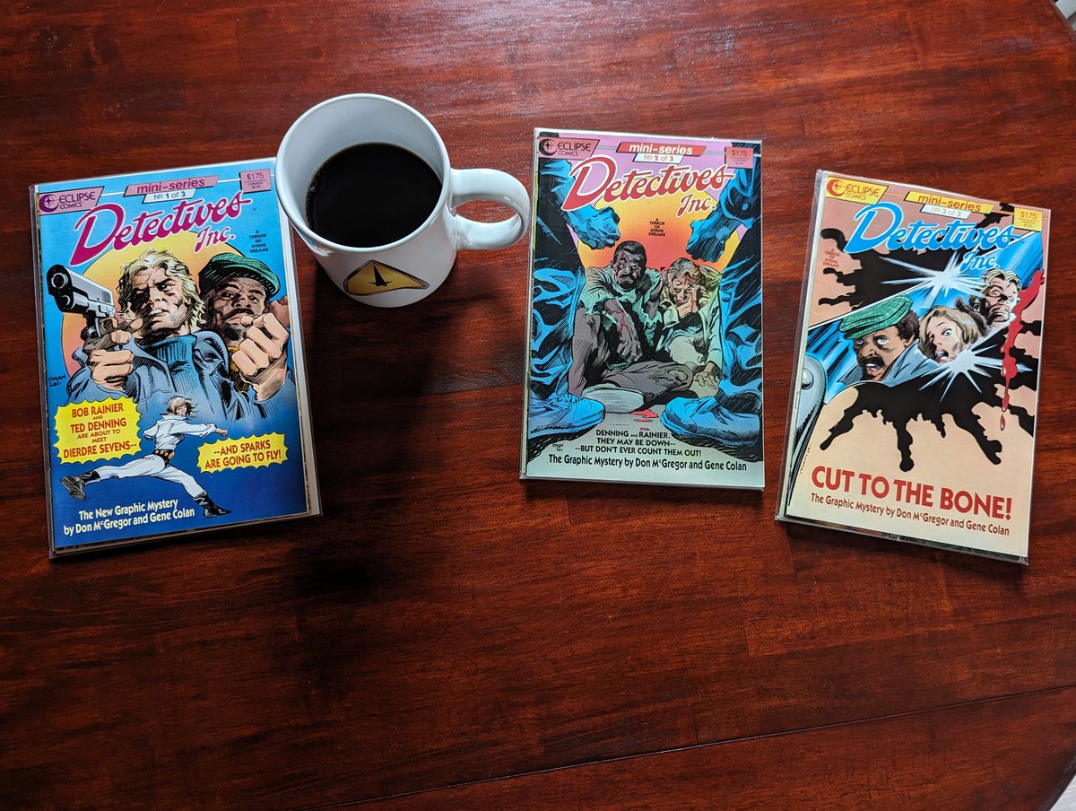 loranskinkisart's tweet photo. 3-9-2024 #CoffeeAndComics Detectives, Inc.: A Terror of Dying Dreams (Eclipse-1987)#1-3 (Publication Dates: June 1987 - December 1987)A series featuring Gene Colan pencil art is a GREAT SERIES! From the late 80's it looks like a 1970's cop TV show. Dig it! #comics #EclipseComics https://t.co/gS70PDgdHv
