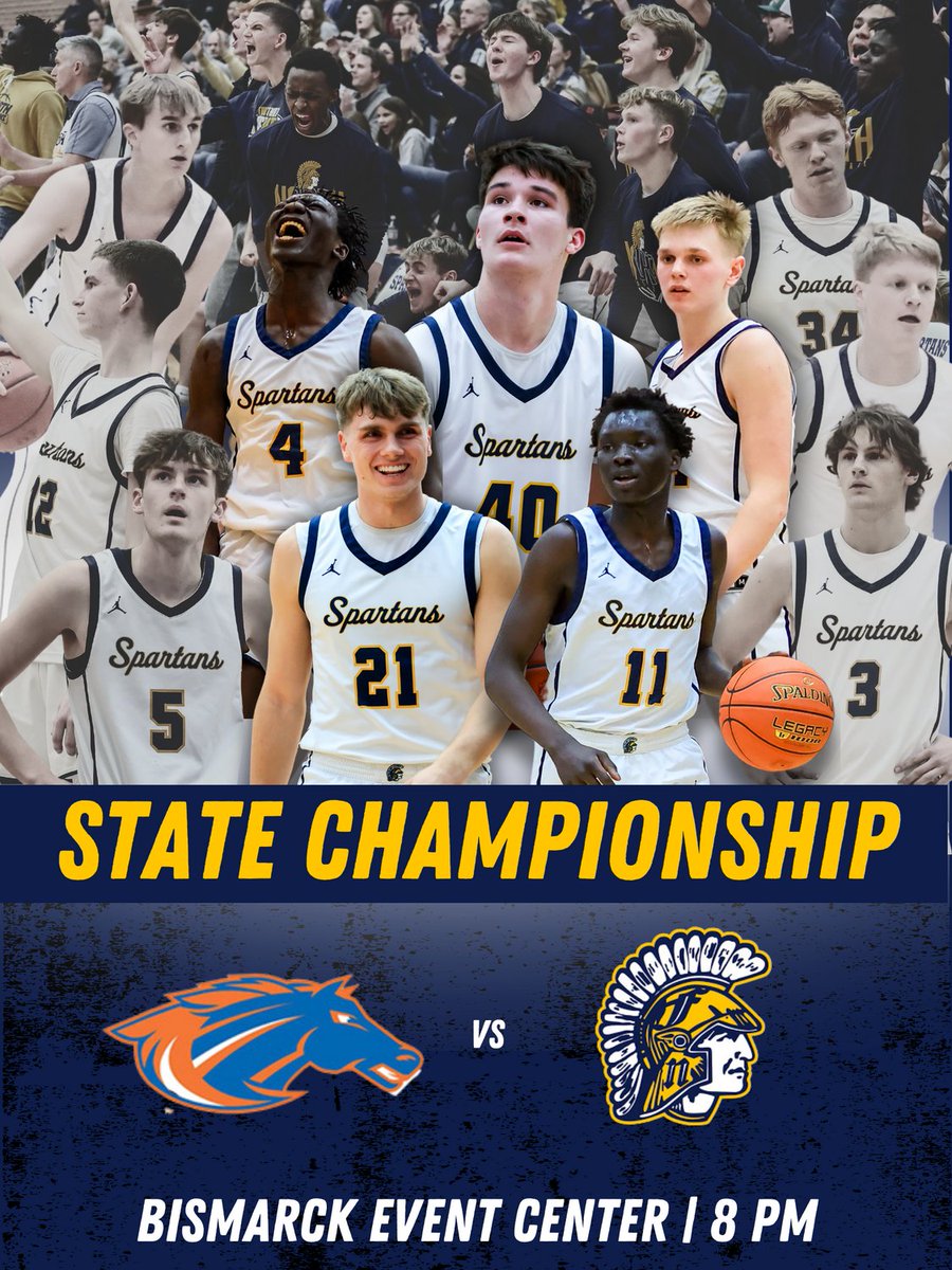 FargoNorthHoops's tweet photo. 🚨 STATE CHAMPIONSHIP SATURDAY🚨

🆚 WF Sheyenne Mustangs
📍 Bismarck, ND
🏟️ Bismarck Event Center
⏰ 8 PM
📺 WDAY 

#RiseToTheOccasion https://t.co/UbXreMrBim