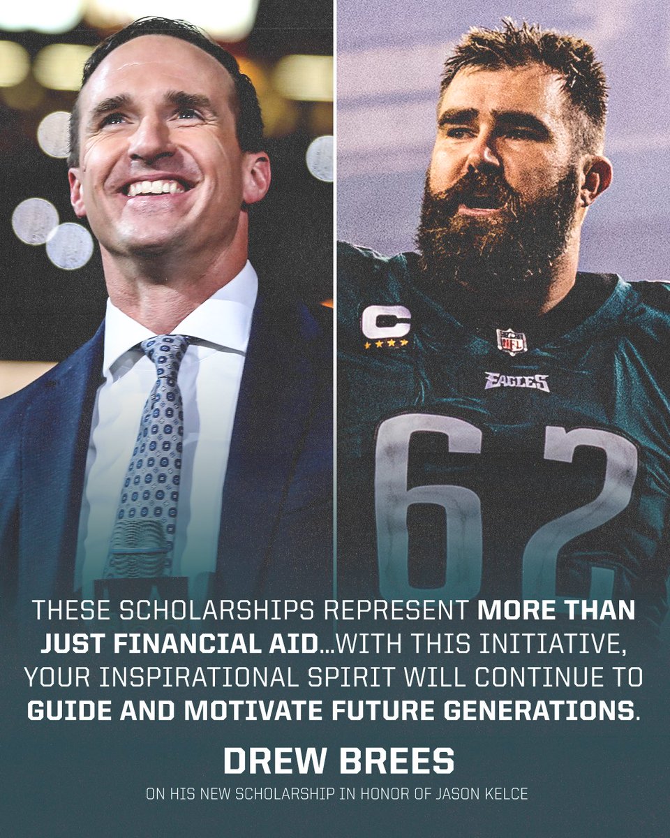 NBCSports's tweet photo. Drew Brees is starting a new scholarship for walk-on college athletes in honor of Jason Kelce. 👏

(🎥: @drewbrees) https://t.co/FGUMtfgpnk