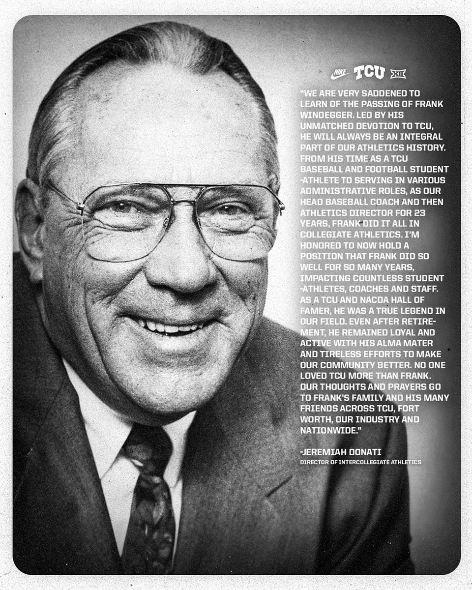 JDonati_SC's tweet photo. No one loved TCU more than Frank Windegger. He will be missed by us all.  Rest in Peace, Frank.  🙏 💜 🕊️ https://t.co/DE87jT0M6J