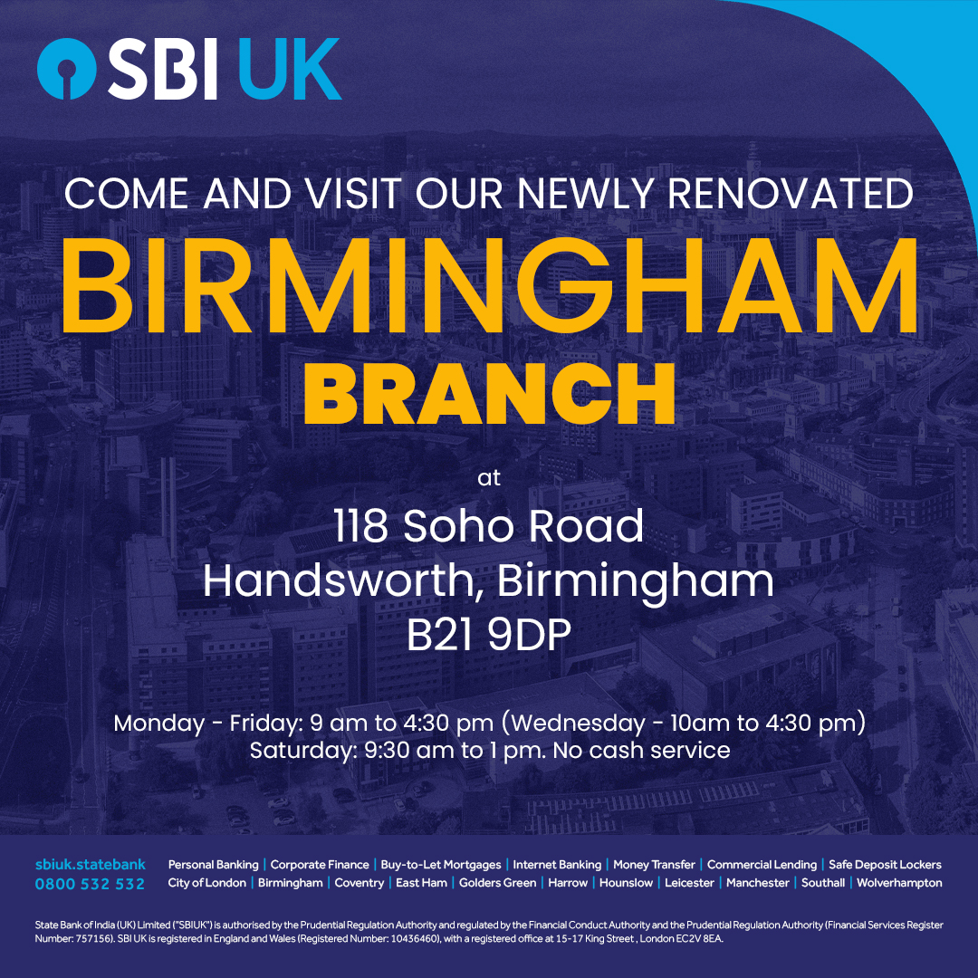 Come and visit our newly renovated Birmingham branch at 118 Soho Road, Handsworth, Birmingham, B21 9DP Monday - Friday: 9am to 4:30pm (Wednesday- 10am to 4:30 pm) Saturday: 9:30 am to 1 pm. No cash service #sbiuk #birmingham #birminghamuk #visitbirmingham