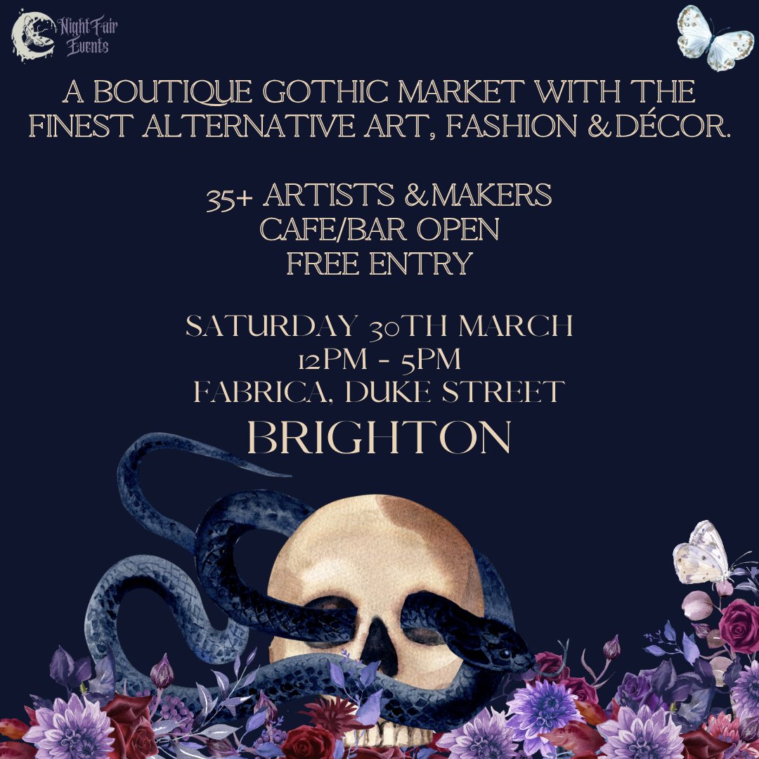 🌙🔮🥀💀🖤We're delighted to be hosting the first-ever NightFair in Brighton. Pop along to Fabrica on Saturday 30 March and immerse yourself in a world of alternative art, fashion, and decor at this boutique gothic art market. fabrica.org.uk/events/nightfa…