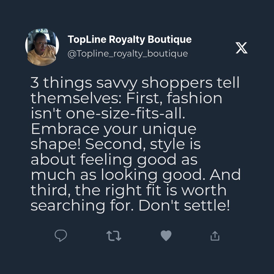 TopLine_Royalty's tweet photo. Remember, you're not alone in the quest for that perfect fit 👗✨. At Top Line Royalty, we've got your back with trendy, curve-loving fashion. Share your go-to fashion tip, or drop a 💬 if you've found your fit with us! #PlusSizeFashion #StyleConfidence #TopLineRoyalty https://t.co/QhxaIbDHsZ