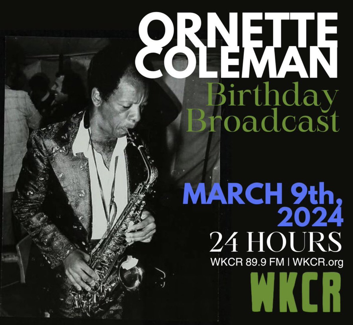 joshhaden's tweet photo. Listen now to @WKCRFM's 24 hour Ornette Coleman Birthday Broadcast. 89.9 FM in NY and online at https://t.co/1Hp8Y3wu3J.

#ornettecoleman #happybirthdayornette https://t.co/CDorLgfO0e