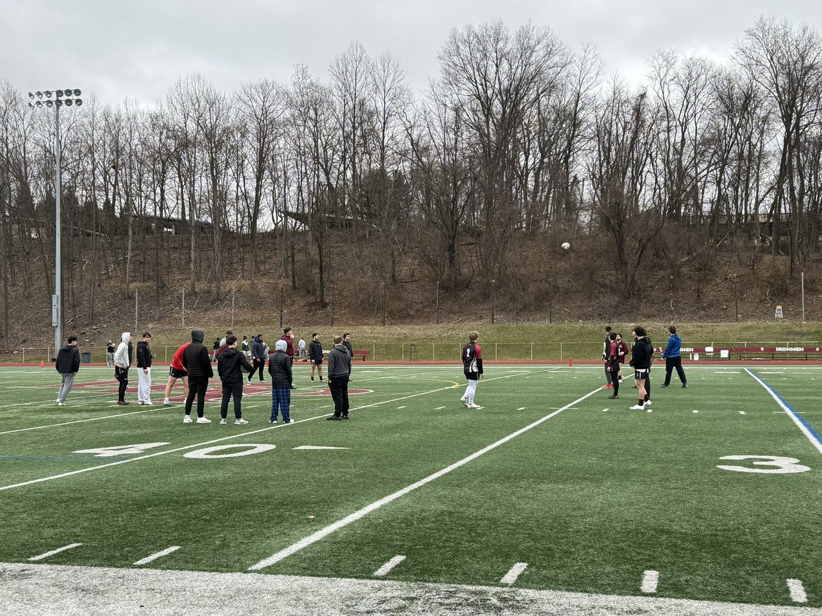 Warmups underway for opening day rugby scrimmage at Granatell Stadium vs Delbarton!