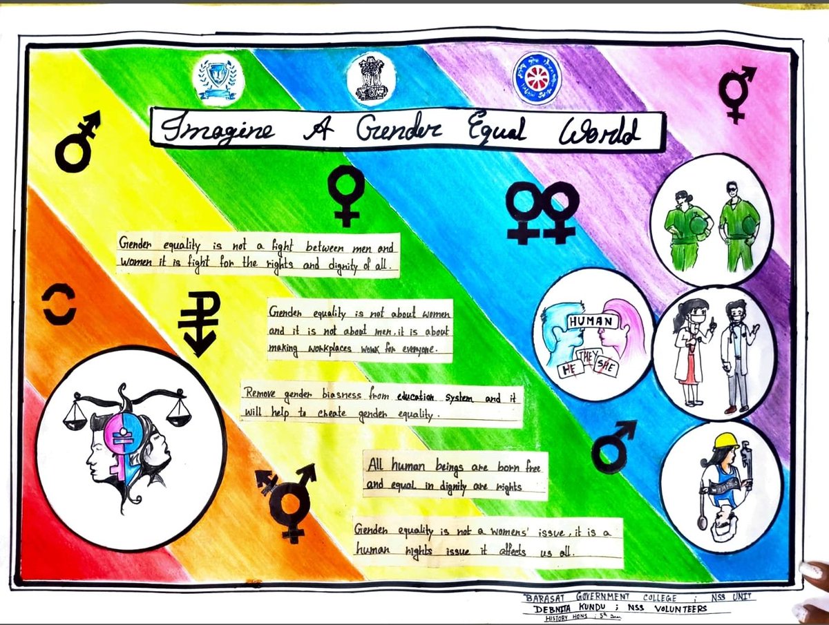 nssbgc_unit's tweet photo. NSS Unit of #Barasat Govt. College has observed #InternationalWomensDay on 09.03.2024.

Principal Sir gave prizes &amp; certificates to the first three winners of the poster competition based on the topic 'Imagine a #Gender Equal World'.

@rdnss_kolkata 
@_NSSIndia 
@YASMinistry https://t.co/JFDjcvCPwc