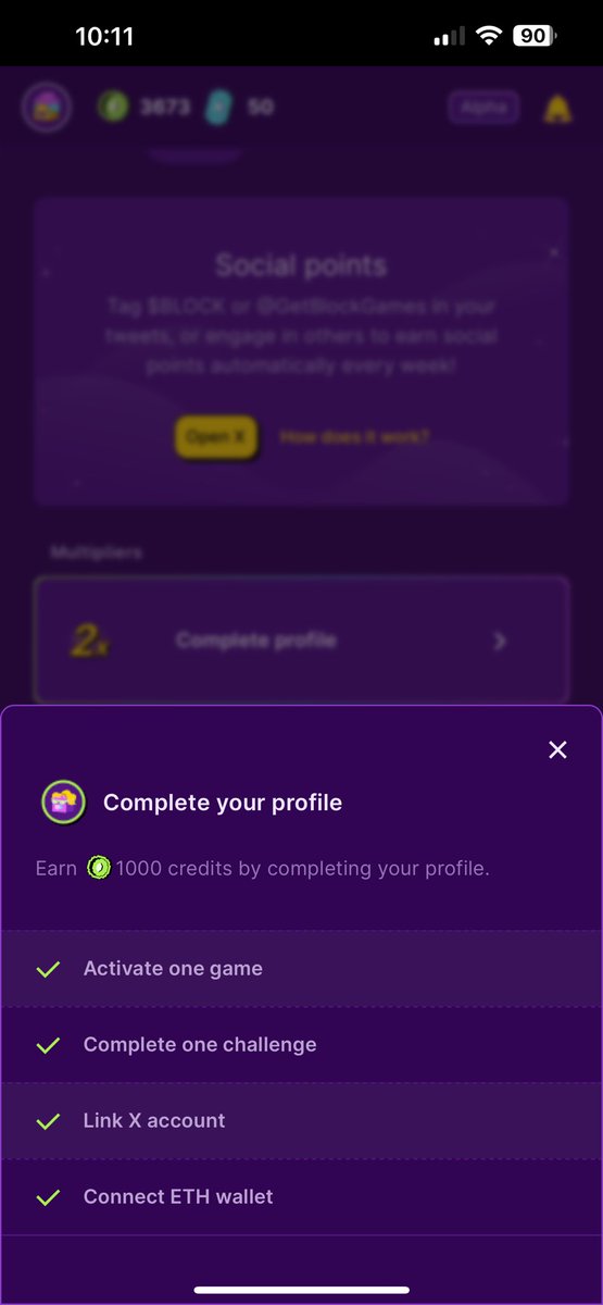 🚨 YOU ARE MISSING OUT ON THE EASIEST 2000 $BLOCK TOKENS 🚨

Use this 1 minute guide to get ahead 🫵🏻

Steps:
1. sign up if you haven’t blockgames.app/?referral_code…

2. COMPLETE YOUR PROFILE. 
- link X account
- link eth wallet
- activate one game in the discovery tab (I recommend
