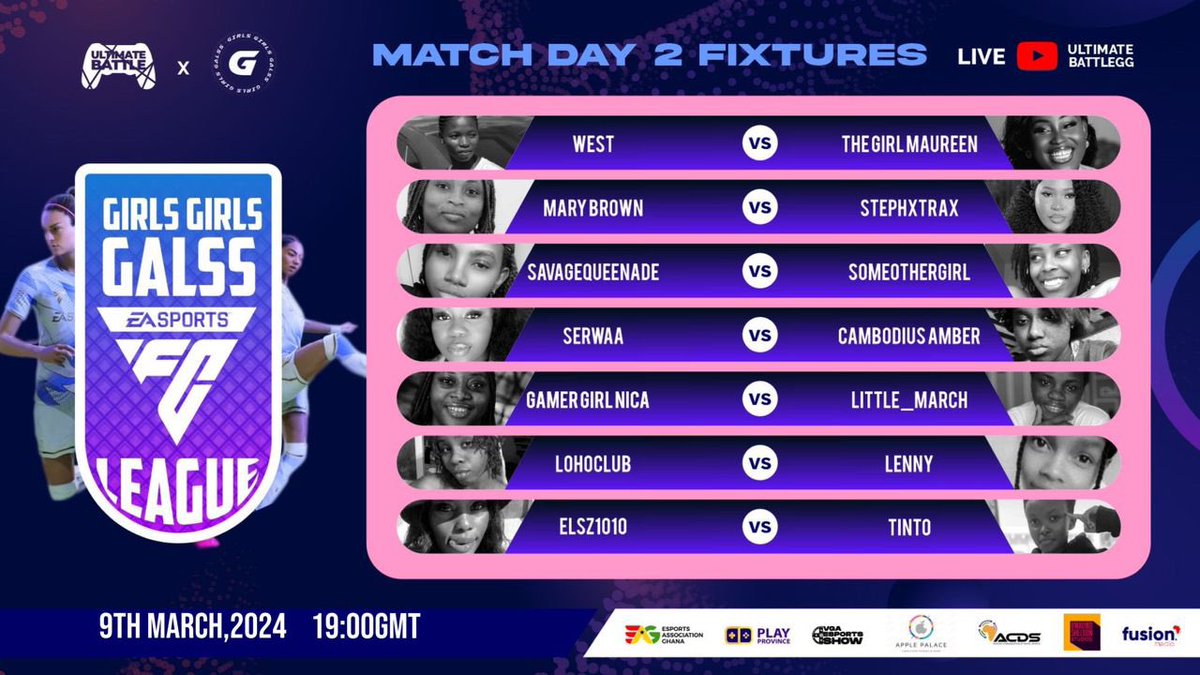 Fixtures are out for tonights stream and gamer girls are ready to do battle. 

We go live @ 7.00pm GMT join us to stand a chance of winning sweet giveaways on our predict and win sessions🔥

#Esports #Gaming #FameHerGame