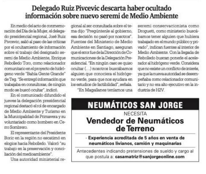 🚨Sobre nuevo Seremi de Medio Ambiente en Magallanes: 'Con la llegada de Rebolledo buscan ponerle acelerador al hidrógeno verde' Esto ya cruzó todos los límites. El Ministerio de Medio Ambiente tiene por rol protegerlo no andar impulsando industrias.