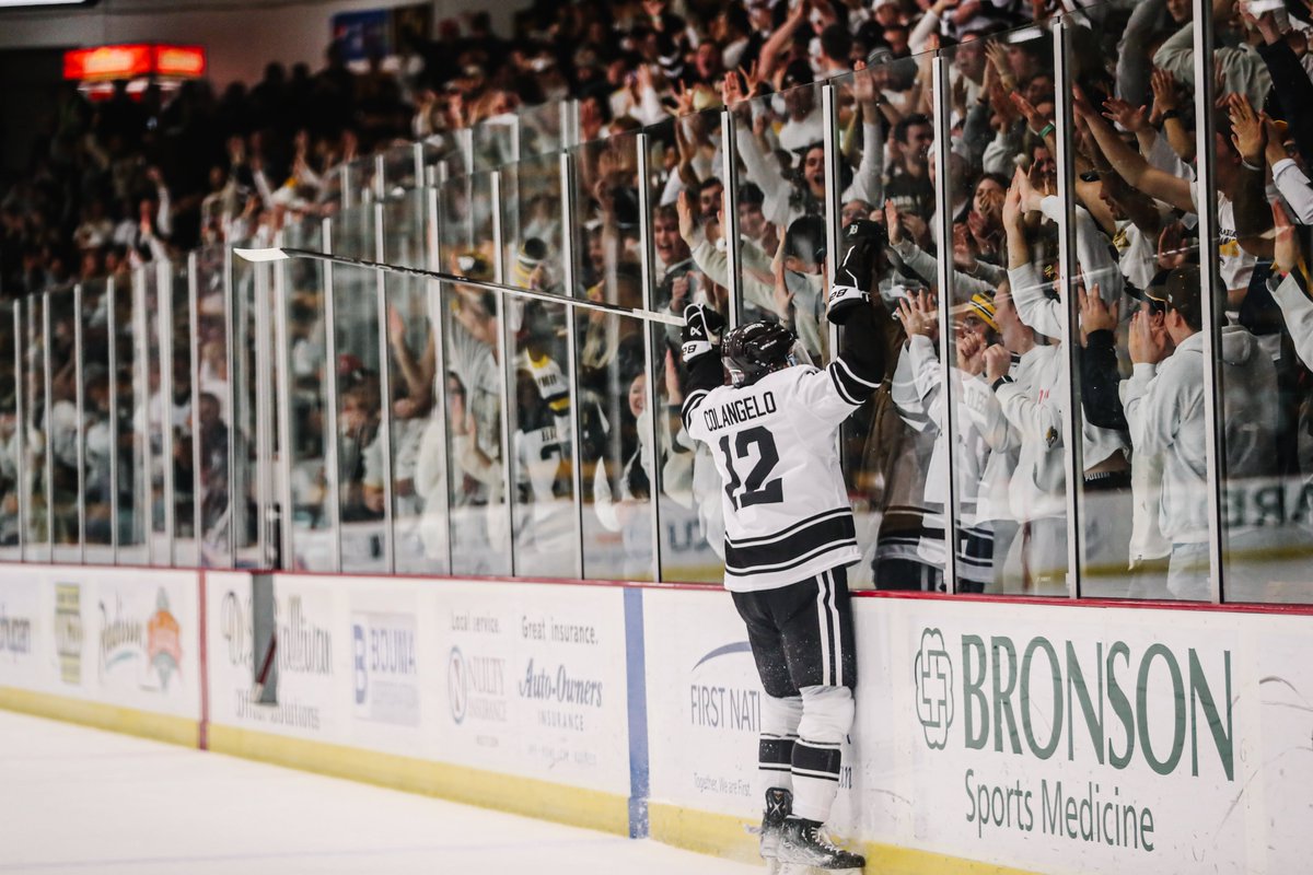 WMUHockey's tweet photo. Playing in all 33 games this season, Sam Colangelo has produced career highs in points, goals and assists, while becoming a Hobey Baker candidate! Glad to have you in Kalamazoo!   

Happy Senior Day to No. 12 Sam Colangelo!   

#BroncosReign https://t.co/amKTiSJR2U