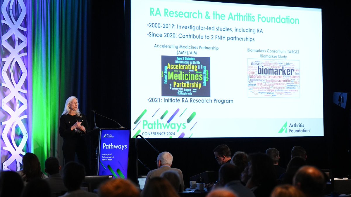 ArthritisFdn's tweet photo. Our final day of #ArthritisPathways2024 kicked off with a focus on science. Dr. Peggy Crow provided an update on the Rheumatoid Arthritis Research Program which is addressing the unmet needs of arthritis patients such as comorbidities, pain, and optimizing therapeutic response. https://t.co/Rr9ZHya9Ox