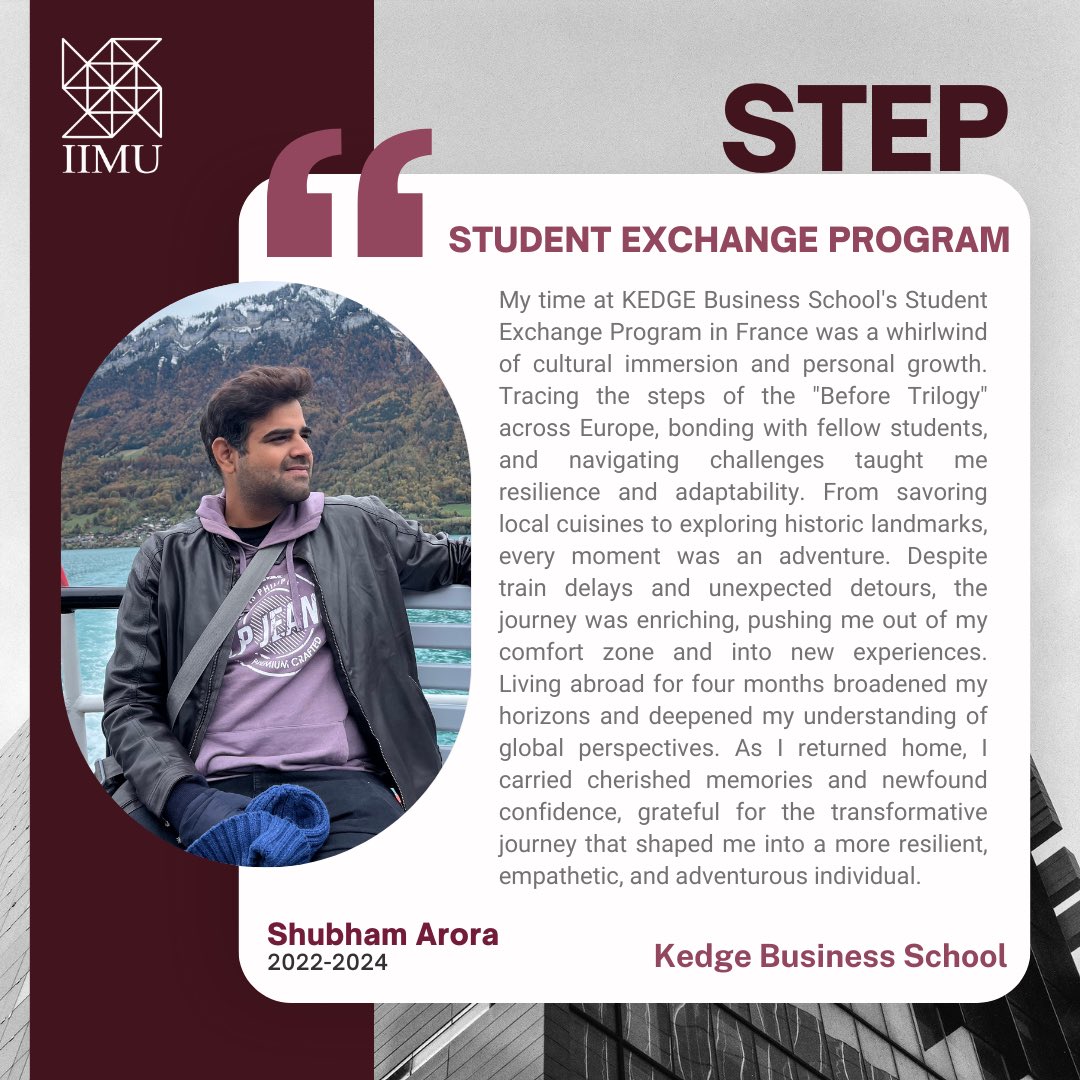 IIM_Udaipur's tweet photo. Embark on a journey across continents and cultures as you dive into the captivating stories of our students who ventured into international exchange programs.
#StudentExchange #UnstoppableWithIIMU #BuildingUTogether #IIMUdaipur #MBA https://t.co/nh1f8oE1HH