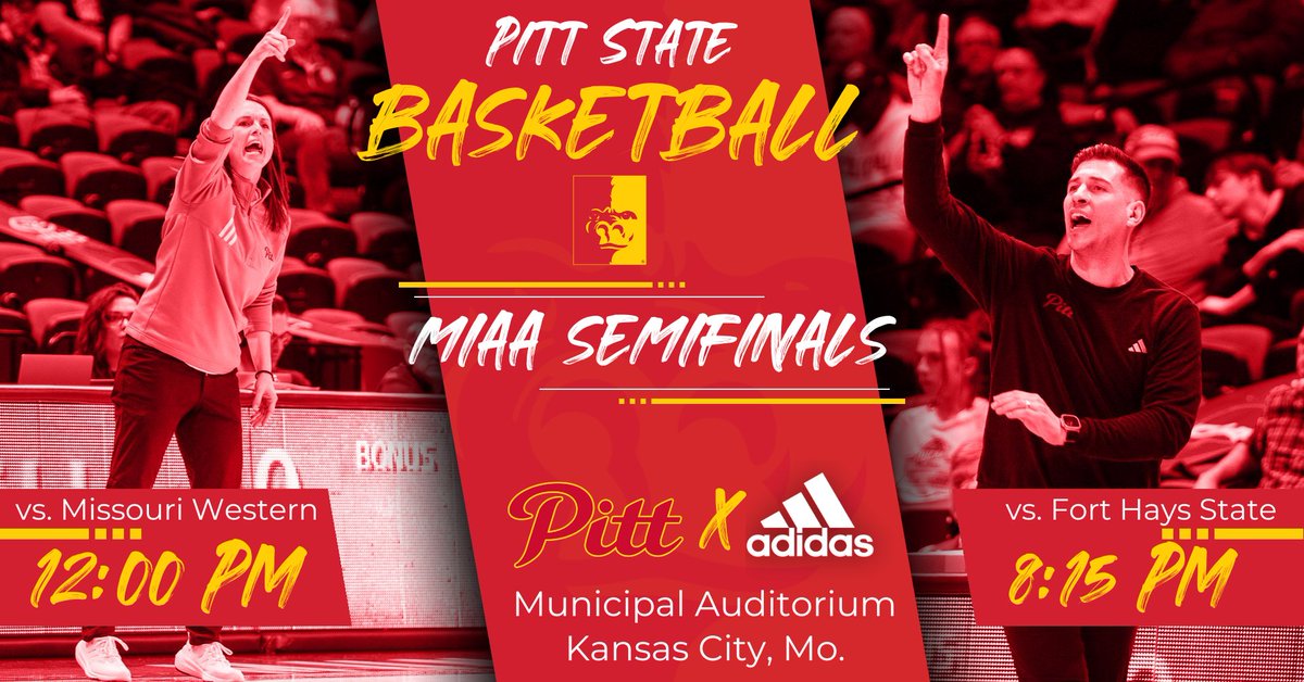 🚨GORILLA NATION IT'S GAMEDAY🚨

The Gorilla men AND women are both in the MIAA Tournament semifinals today in Kansas City 🦍🏀

Come make some noise and support Pitt State Basketball‼️