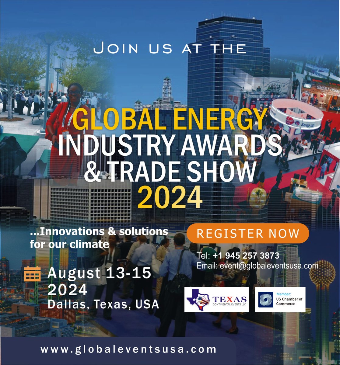Experience the Global Energy Industry Awards and Tradeshow from August 13-15, 2024, at the Hilton Dallas Lincoln Center in Dallas, Texas, USA. Take advantage of the unique networking opportunities. globaleventsusa.com