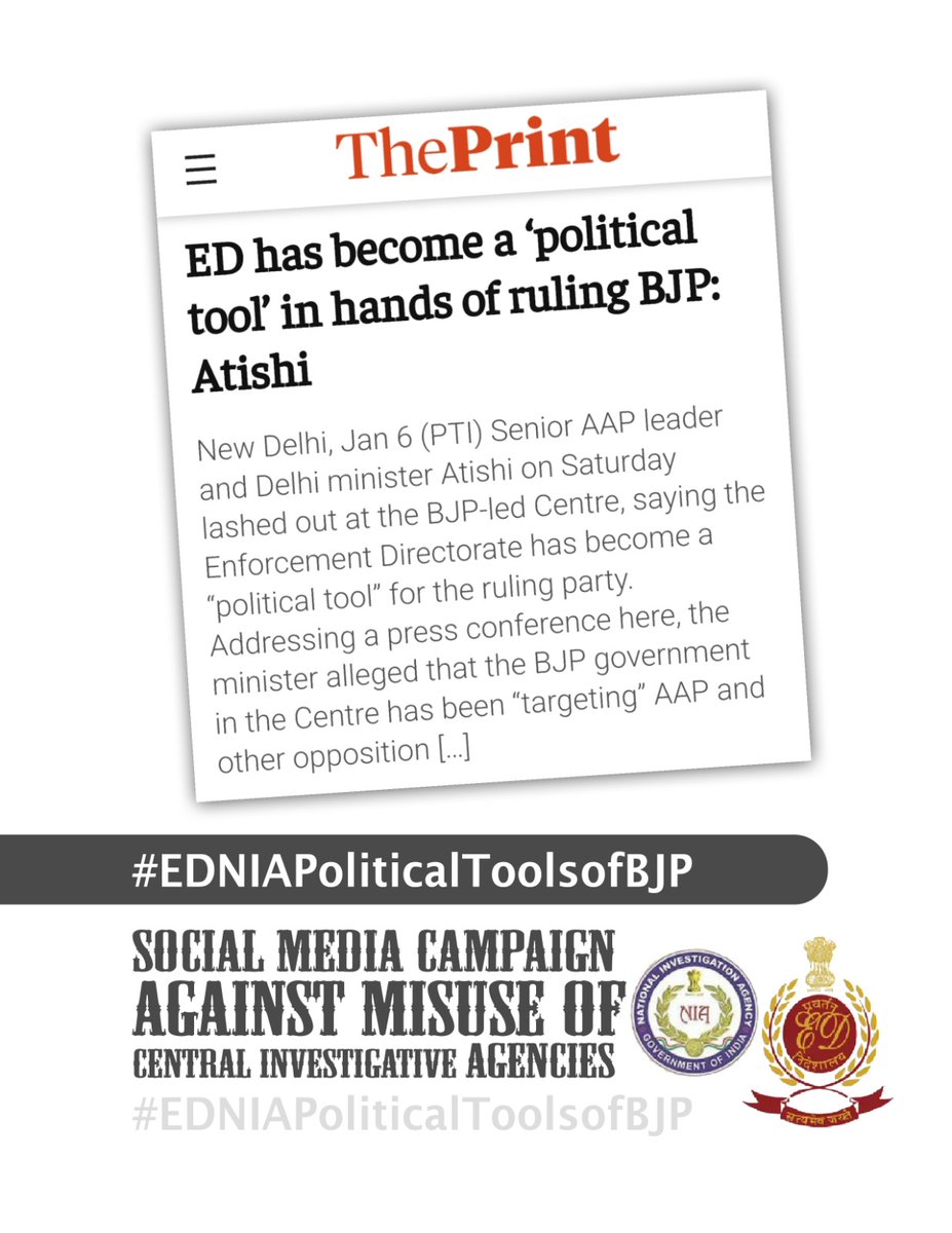 ABSiddiqueWB's tweet photo. Modi Govt's Notorious Transformation
ED - Elimination of Democracy
CBI - Central Bureau of Intimidation
NCB - Narcotics Corruption Board 
NIA - Never Investigate Appropriate
#EDNIAPoliticalToolsofBJP https://t.co/A1Qzwk7Jw9