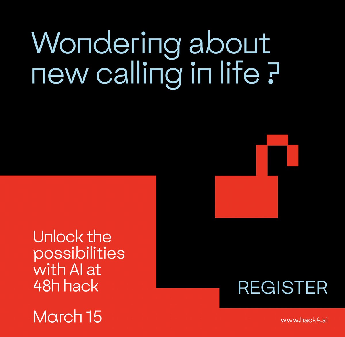 hack4ai's tweet photo. Feel like there's something more out there for you?  Dive into the world of AI at our 48h hackathon and uncover your true potential! Whether it's break rules of art, optimizing supply chains, or disrupting finance, AI opens doors to endless possibilities. Join us. #hack4ai https://t.co/hfnpEg0e39