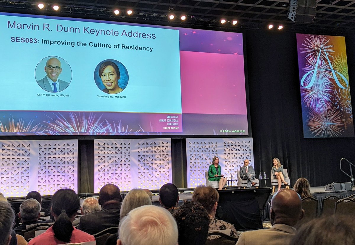 Today's #ACGME2024 plenary focuses on a critical issue in #GME: improving the culture of residency to enhance education. Topics being discussed: Duty hours, Mistreatment, Professionalism, Patient safety, Psychological safety