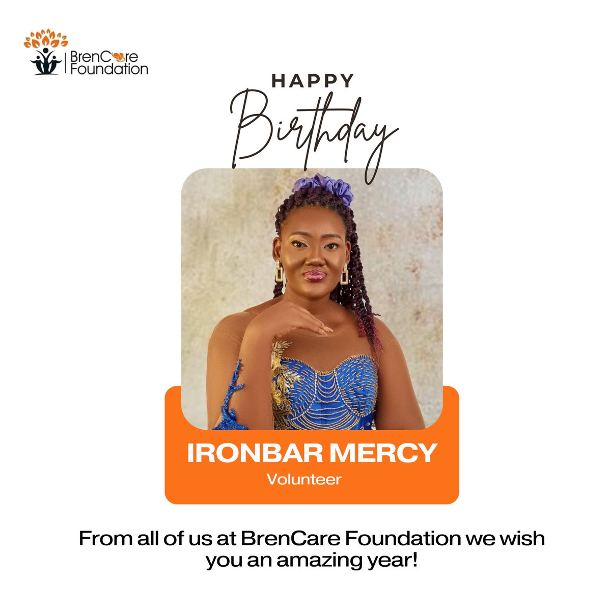 brencare_f's tweet photo. Happy birthday to our incredible volunteer, Ironbar Mercy from all of us at BrenCare foundation we wish you an amazing year!  
#HumansofBCF 
#Birthdays 
#09March https://t.co/kqC8VBbaYD