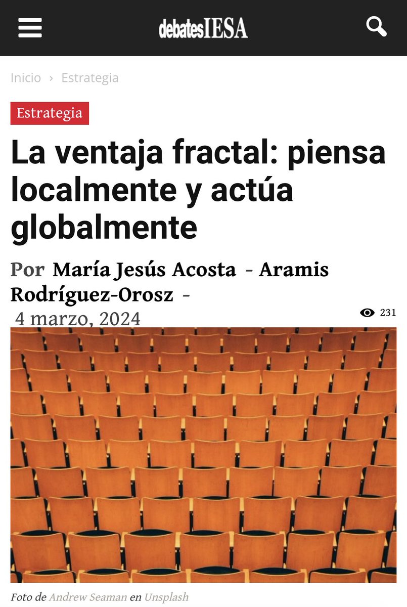 Les invito a leer el artículo sobre el paradigma de las empresas fractales, escrito en colaboración con <a href="/RodriguezAramis/">Aramis Rodriguez</a> y disponible en la revista <a href="/DebatesIesa/">DebatesIESA</a> . Una lectura obligada en tiempos de complejidad.